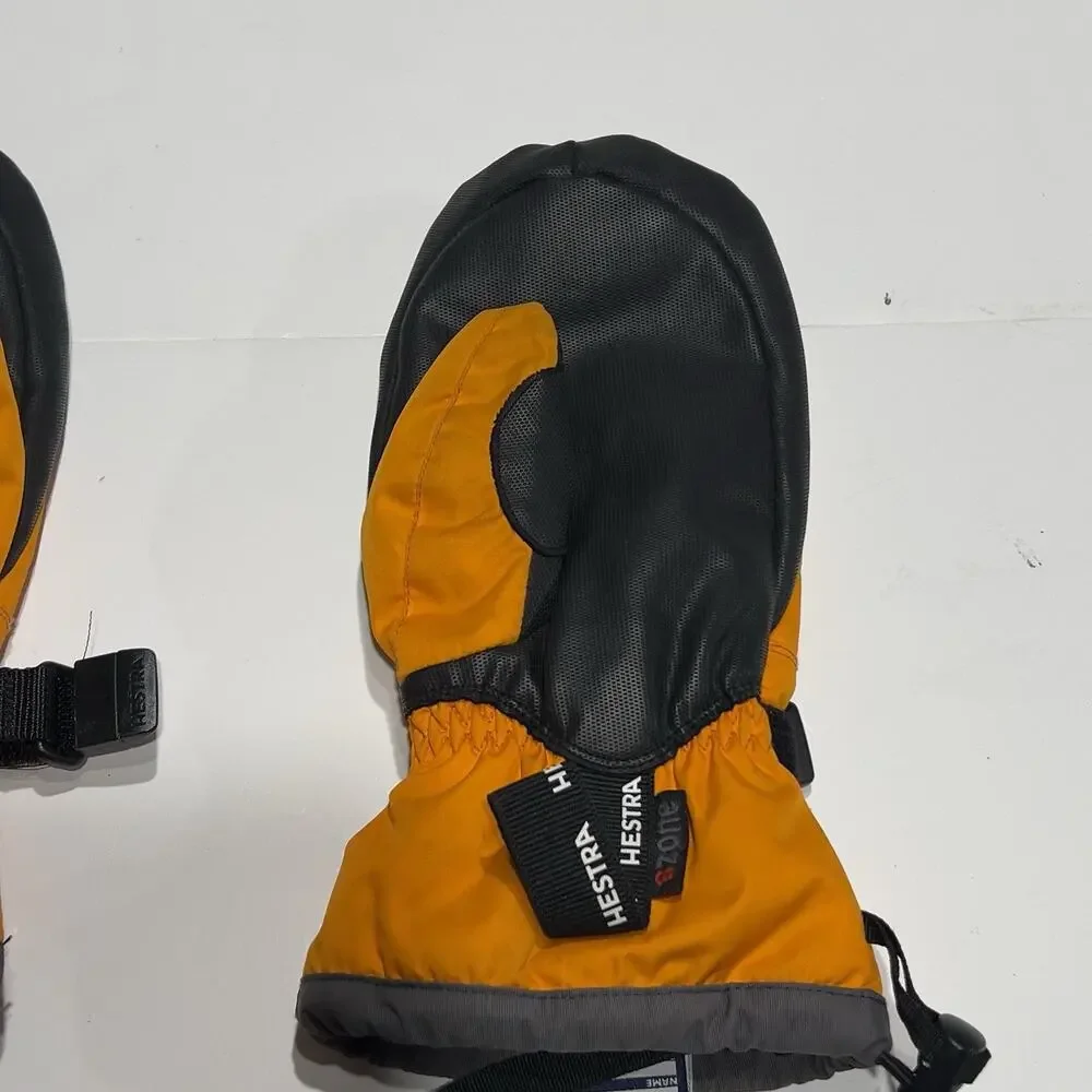 Hestra CZone Kids Ski Mittens Size 6 Orange Black Leather Waterproof Youth Mitts